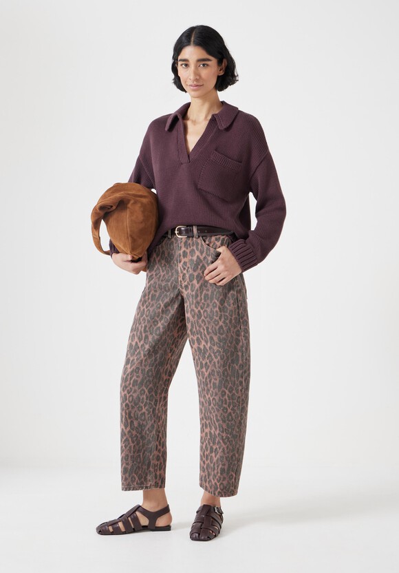 Leopard Print Barrel Leg Jeans